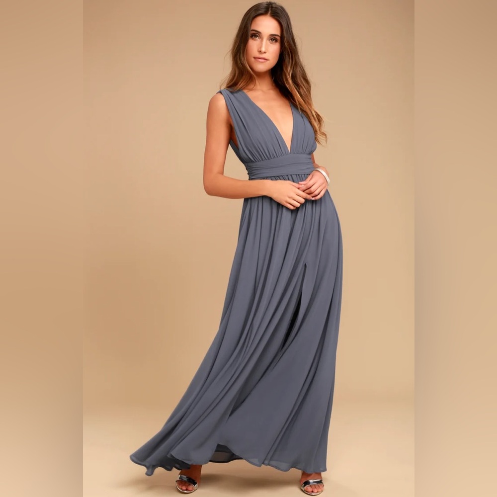 BRAND NEW Lulu’s Heavenly Hues maxi/bridesmaid dress in denim blue size S
